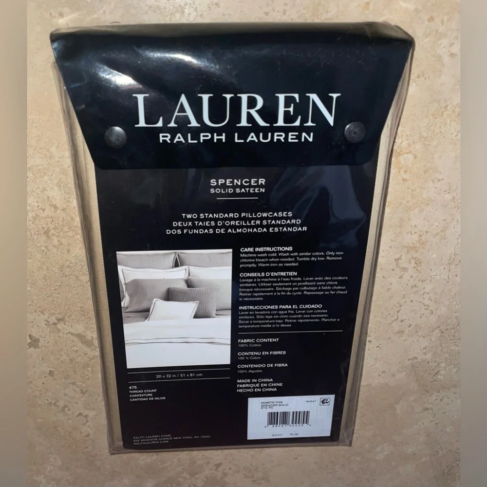 New! Lauren RalphLauren Spencer Sateen Queen Duvet+2 Pillowcases White/Wheat🤍